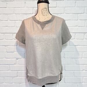 Karen Millen Silver Metallic Gray Raglan Top Size 12 US 8 EUC